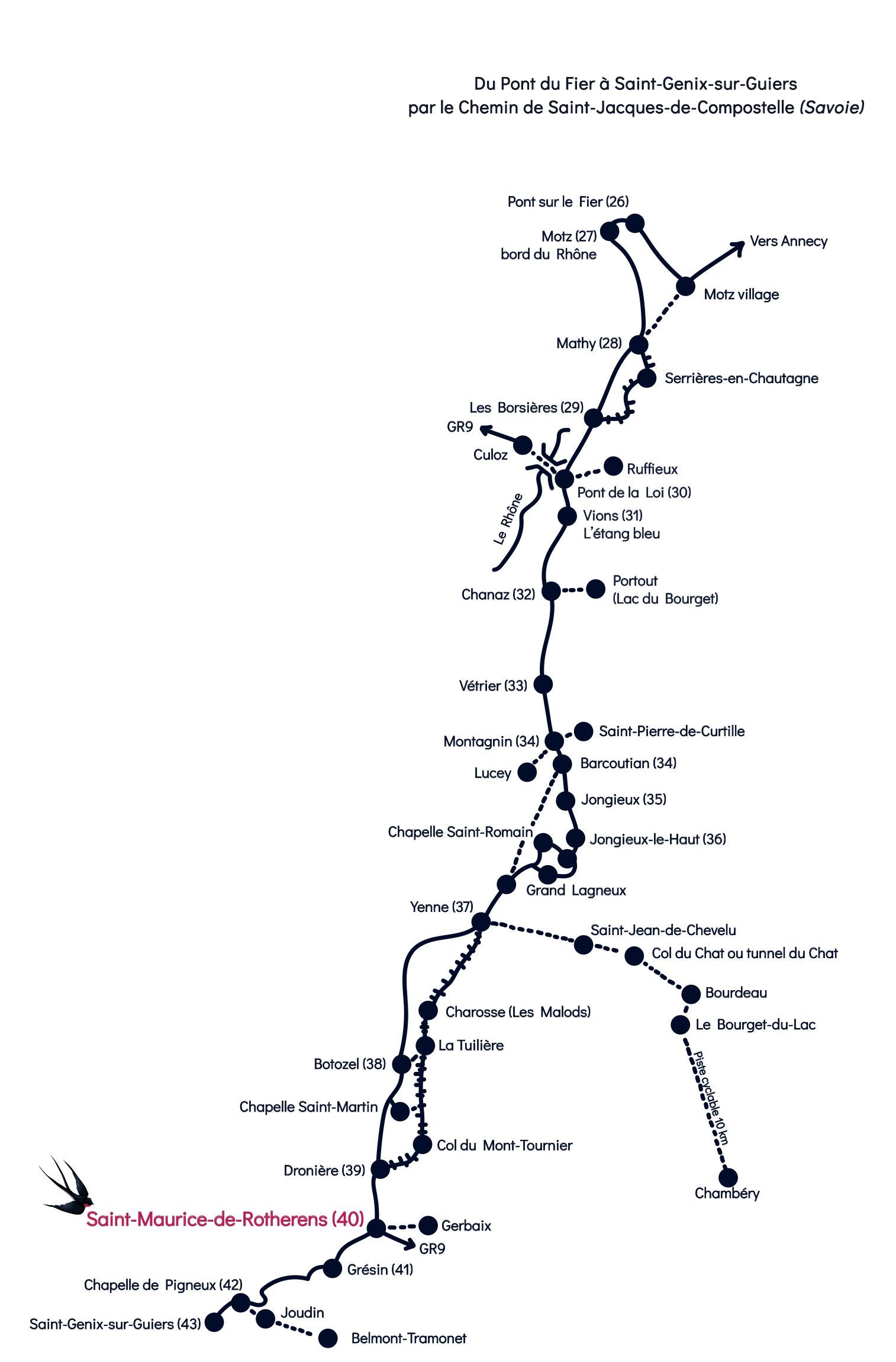 Carte parcours Saint-Jacques de Compostelle - Du Pont du Fier à Saint-Genix-sur-Guiers - 58,5 km - La Forge aux hirondelles